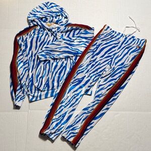 AVIATOR NATION Classic Velvet Relaxed Pullover Hoodie Sweatpants Set Blue Tiger